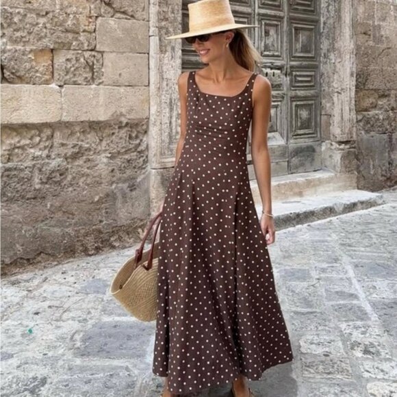 ZARA Linen Blend Polka Dot Dress - Picture 1 of 4